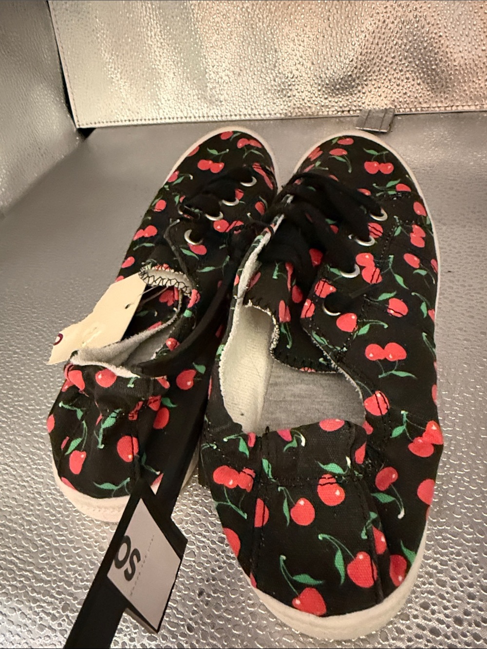 Womens size 8.5 Cherry Print Canvas Sneakers - Black/Red